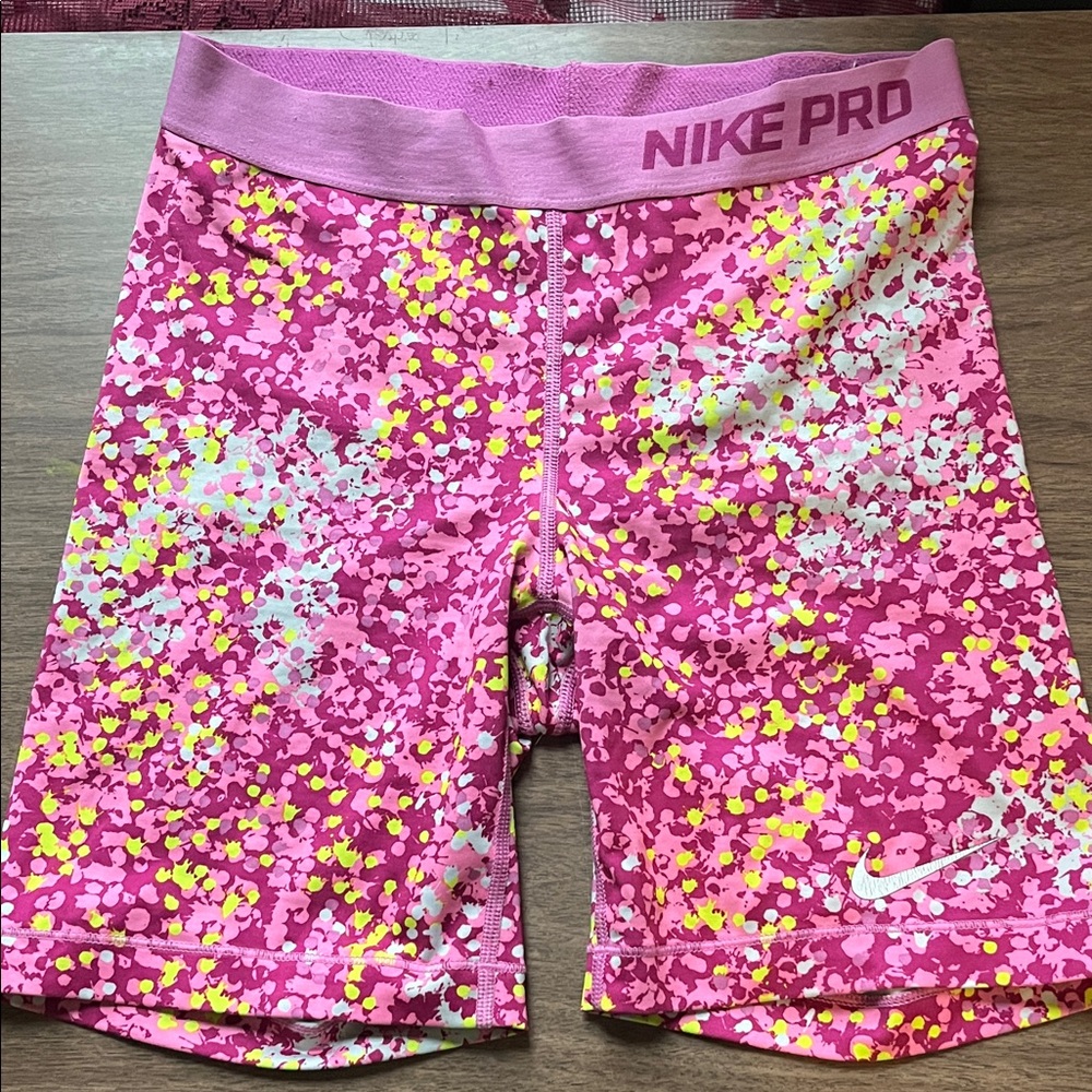Nike Pro Pink and Yellow Athletic Shorts